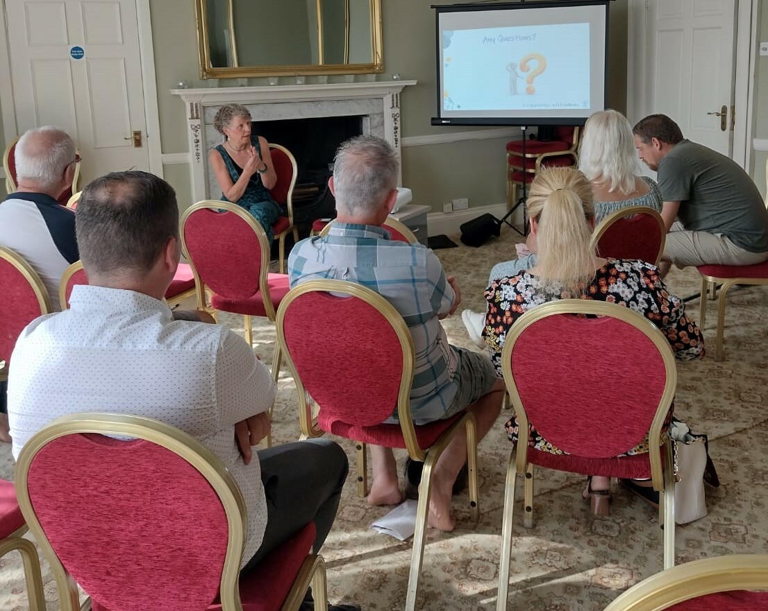 Robyn Harris speaking at the 2023 Health & Beyond day in Crickhowell